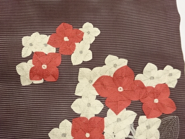 絽銀駒刺繍紫陽花模様名古屋帯